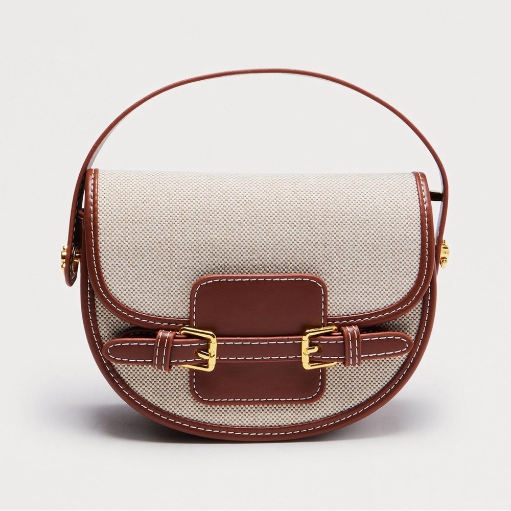 Fashion Nova Brown & Cream Saddle Crossbody Bag